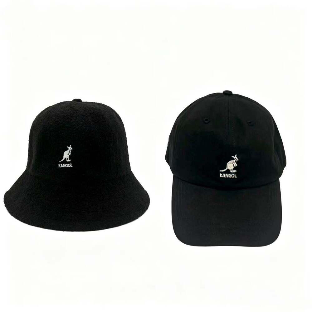 2Pcs Black KANGOL Hat Set Baseball Cap + Terry Bucket Hat Unisex Streetwear